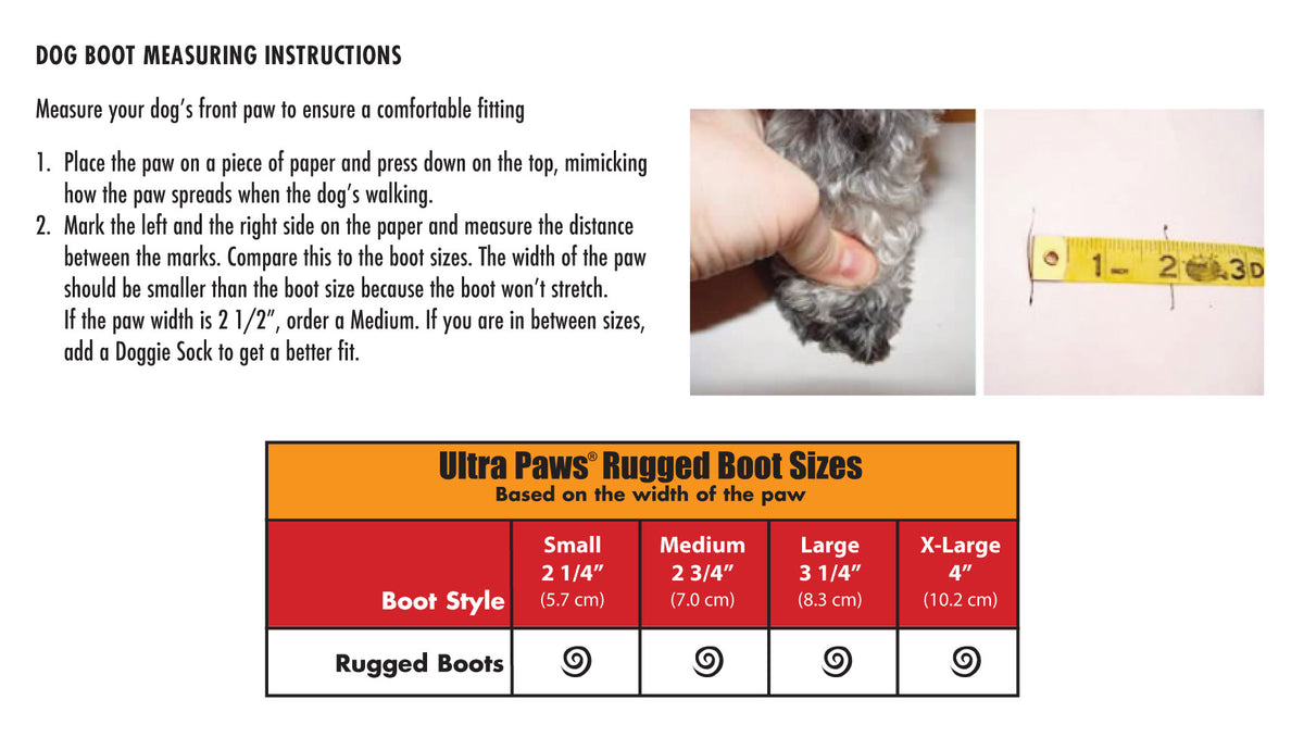 Ultra Paws Size Chart